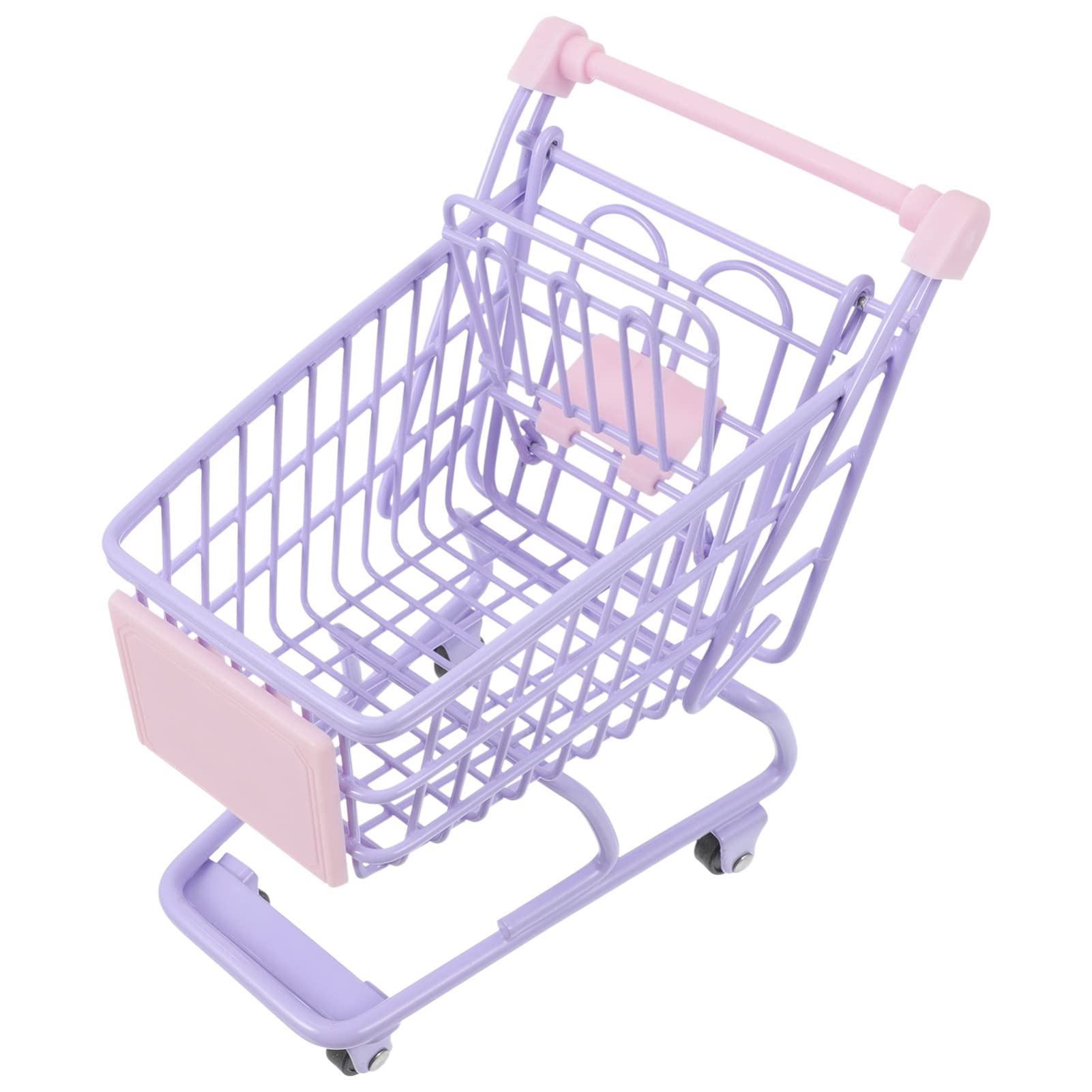 Photo 1 of TOYANDONA Grocery Cart Mini Supermarket Handcart Plastic Metal Shopping Cart Toy Kids Shopping Trolley for Pretend Play (Lavender) Shopping Cart