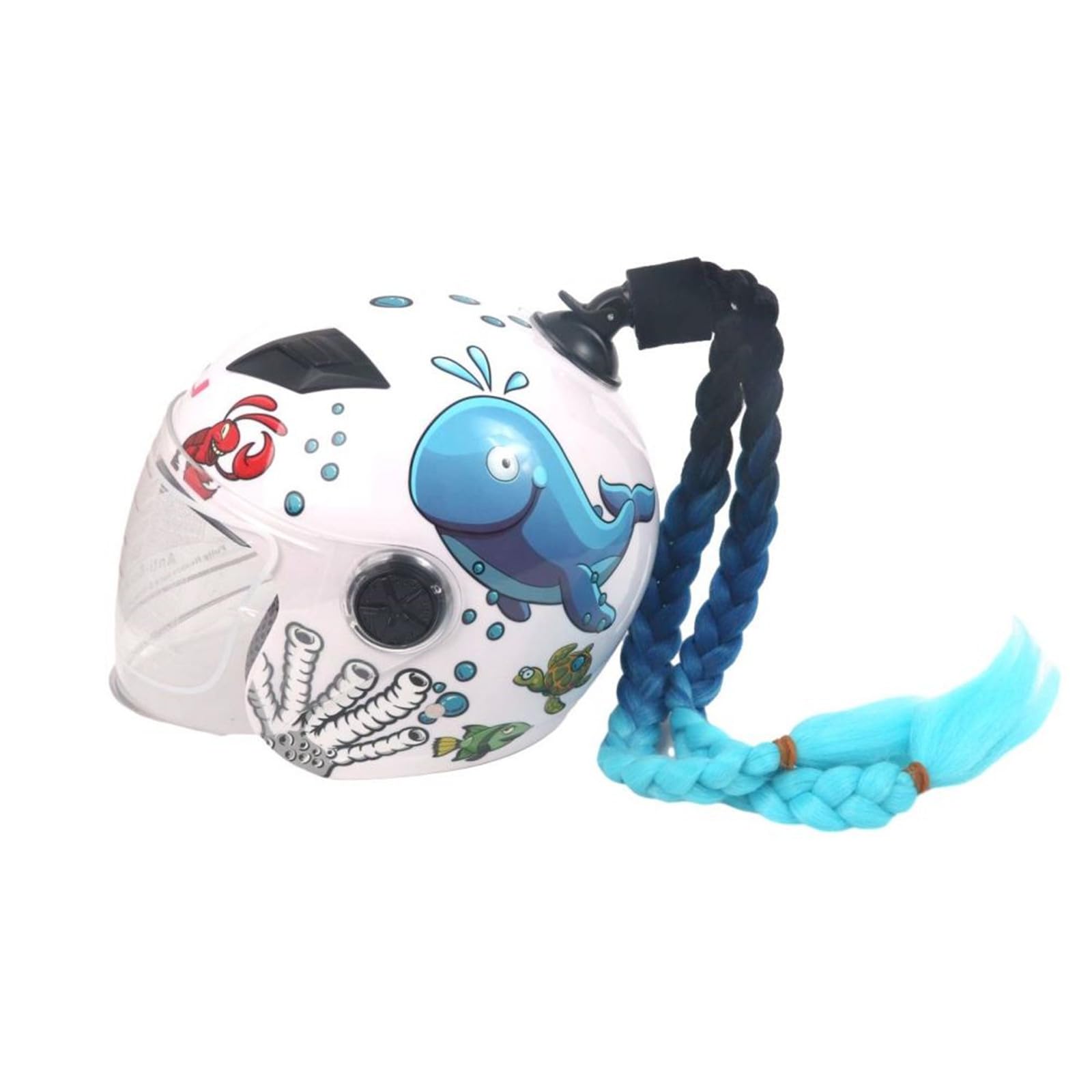 Helmet Ponytail Dual Pigtails Twist Braids Hair with Sucker Bow for Motorcycle Bike Motorbike Motocross Off Road Bicycle Cycling Bikers Riders Skateboarding Scooter Costume Cosplay (Black Lake Blue)