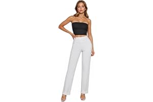 Hybrid & Company Women's High Waisted Straight Leg Suit Pants Business Work Casual Slacks Trousers