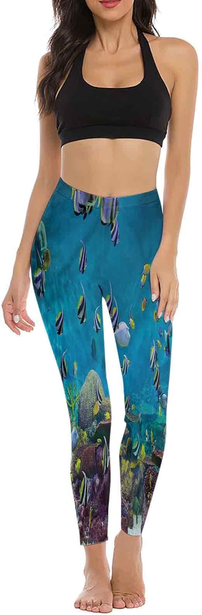 Ocean Workout Leggings, Exotic Wild Aquatic Animals Running Leggings Amazon.ca Clothing