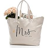 CARAKNOTS Mrs. Bag 2026 Future Mrs Bride Gifts for Wedding Engagement Bachelorette Party Honeymoon Bridal Shower Gifts for Bride to Be Tote Canvas Cotton Beach Shoulder Bag with Zipper and Pocket