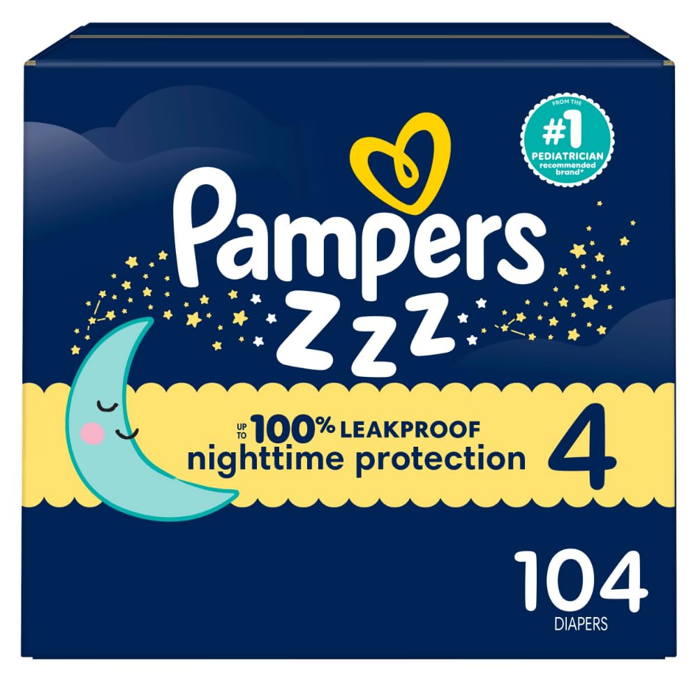 Photo 1 of Pampers Overnight Diapers - Swaddlers Overnights - Size 4, 104 Count, Disposable Baby Diaper, Night Time Leak and Skin Protection