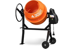 BSMTEK Electric Concrete Mixer, 4.3 Cubic Ft, 3/5HP. 450W Portable Concrete Mixer Machine with Stand & Wheels for Stucco, Mortar, Seeds, Orange-2025 Upgraded