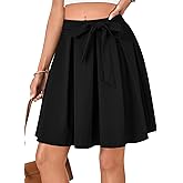 LYANER Women's High Waist Vinage Skirt A-line Flared Pleated Skater Casual Midi Skirts with Belt