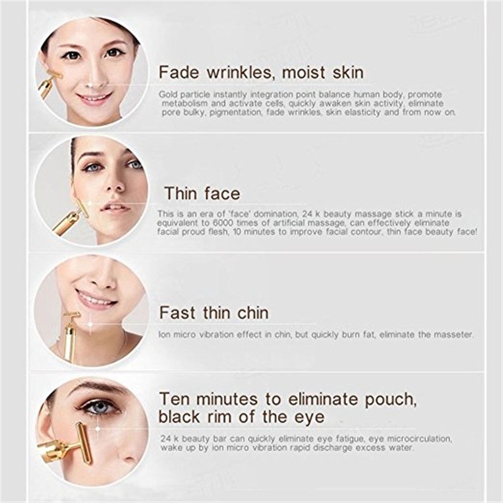 Zinnor Beauty Bar 24K Golden Pulse Waterproof T Shape Facial Roller Skin Care Beauty Massager Anti-Aging Face Massage Tools for Sensitive Skin Face Pull Tight Firming Lift (T Shape Facial Roller)