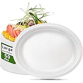 VEIZEDD 50 PCS White Plates | Compostable Oval Paper Plates 12 Inch | Heavy Duty Disposable Plates Large Platters for BBQ, Picnic, Parties, Home,Easter,St Patricks