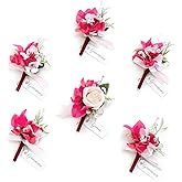 Ling's moment Boutonniere for Men, 6pcs Groom Groomsmen Boutonniere, Artificial Flowers for Wedding Decor/Prom/Homecoming, etc.Blush Hot Pink