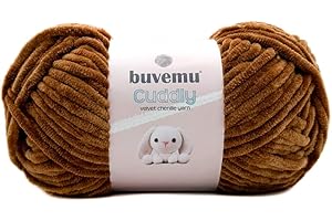 BUVEMU Cuddly Velvet Chenille Yarn, Super Soft Fluffy Bulky for Knitting Crocheting Crafting Blanket Amigurumi, Durable for Shedding, 100 Gram (3.53 Ounces) 109 Yards (100 Meters) (Brown)