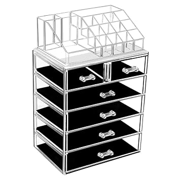 Amazon Com Makeup Organizer Acrylic Cosmetic With 6 Storage