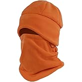 CYPERROCK Winter Beanie Hat Scarf Set with Ear Flaps for Men Women Knit Fleece Lined Skull Cap Windproof Neck Warmer Gaiter Orange