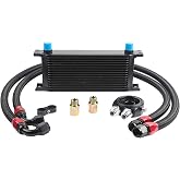 Universal 16 Row Oil Cooler Kit, 10AN Transmission Engine Cooler Kit &mdash;Stacked Plate universal racing aluminum engine transmission oil cooler &mdash; Engine British Radiator Oil Cooler Condenser （black）