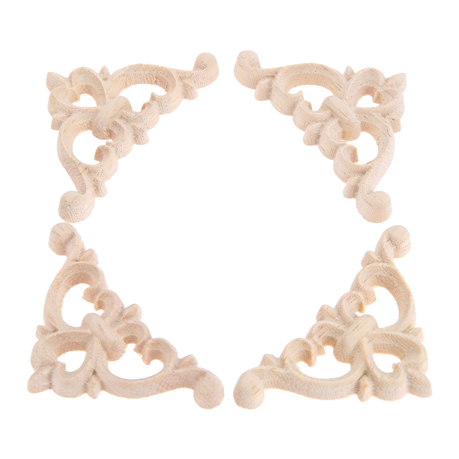 MUXSAM 4Pcs Wood Carved Furniture Onlay Appliques 4x4cm Unpainted Small Woodcarving Corner Decal Simple Hollow Sleek Design Frame Decor for Furniture Wall Fireplace Cabinet Cupboard