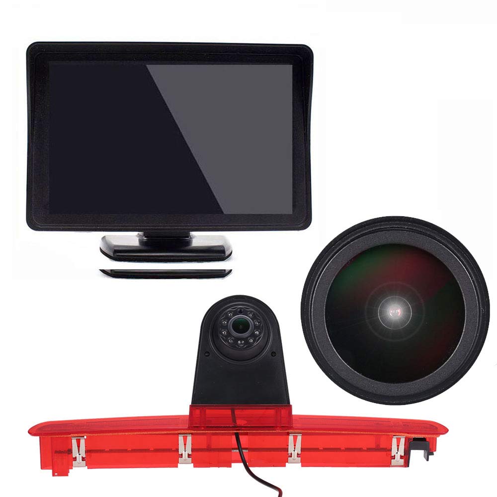 〔18mm Lens Camera + 4.3'' TFT LCD Monitor〕Car HD waterproof 3rd Brake Light Reverse Camera Kit for T6 tailgate high roof brake light 3rd stop lamp Transporter Business MPV SUV BUS