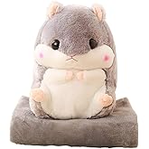 YunNasi Plush Hamster Stuffed Animal Toys Hamster Throw Pillow with Blanket 19.7 Inches Grey