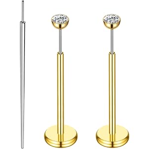 Gotumo 16G 18G 20G Flat Back Earrings Stud Titanium Threadless Nose Rings Tragus Labret Cartilage Lip Medusa Conch Body Pierc