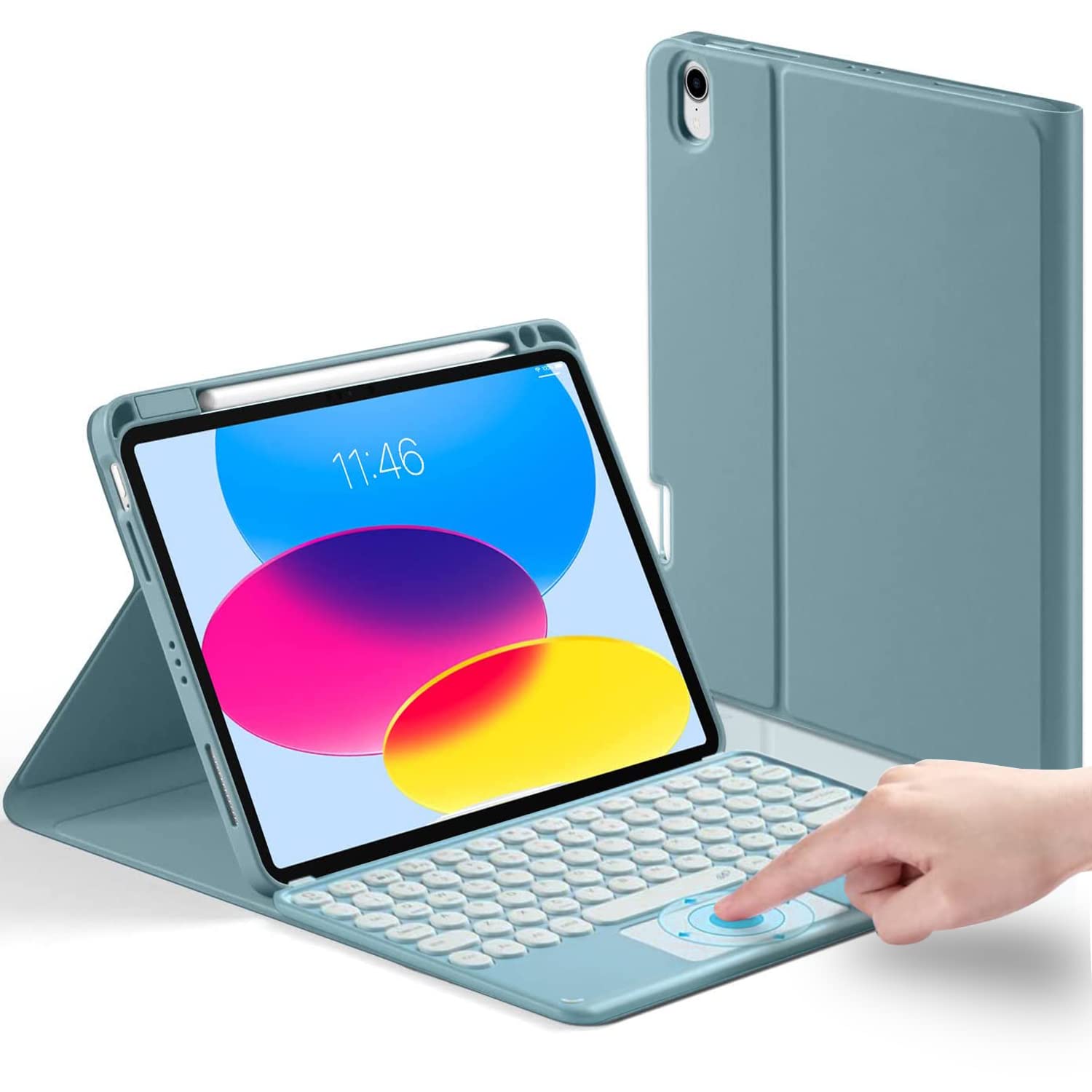 YMXuan Case with Keyboard for iPad (A16) 11th Generation 11-Inch (2025) / iPad 10th Gen 10.9" (2022), Touchpad Wireless Bluetooth Keyboard, Smart Soft Protective Cover with Pencil Holder (Blue)
