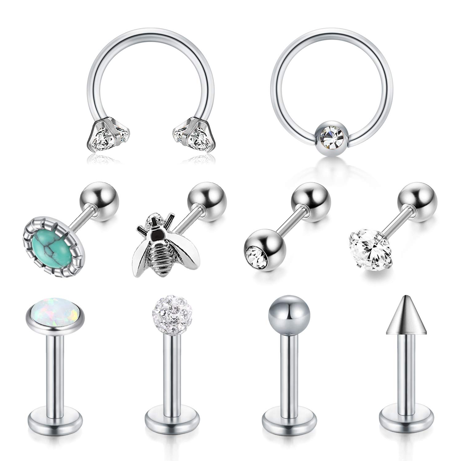 LAURITAMI Helix Earrings 6mm Tragus Bar Diamond Stainless Steel 16G Ear Cartilage Studs Dainty Lobe Piercing Jewellery