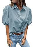 Tankaneo Women's Button Down Shirts Short Puff