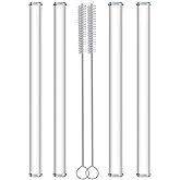 NAFENDER Boba Straw Glass Smoothie Straw Reusable Drinking Straw Clear 2 Extra Wide Boba Straws and 2 Wide Smoothie Straws wi