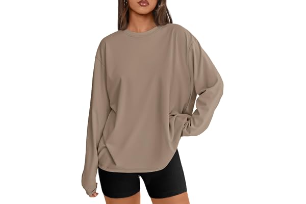 Trendy Trendy Queen Womens Oversized Long Sleeve Shirts Fall Tops 2026 Basic Tees | Crewneck Fitness Clothing,