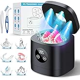 TEBAL Ultrasonic Retainer Cleaner Machine, 52kHz Ultrasonic Dental Cleaner for Mouth Guard, Night Guard, Braces, Toothbrush Heads, Jewelry, Retainer Cleaner with 250ML Capacity, Black-Pink