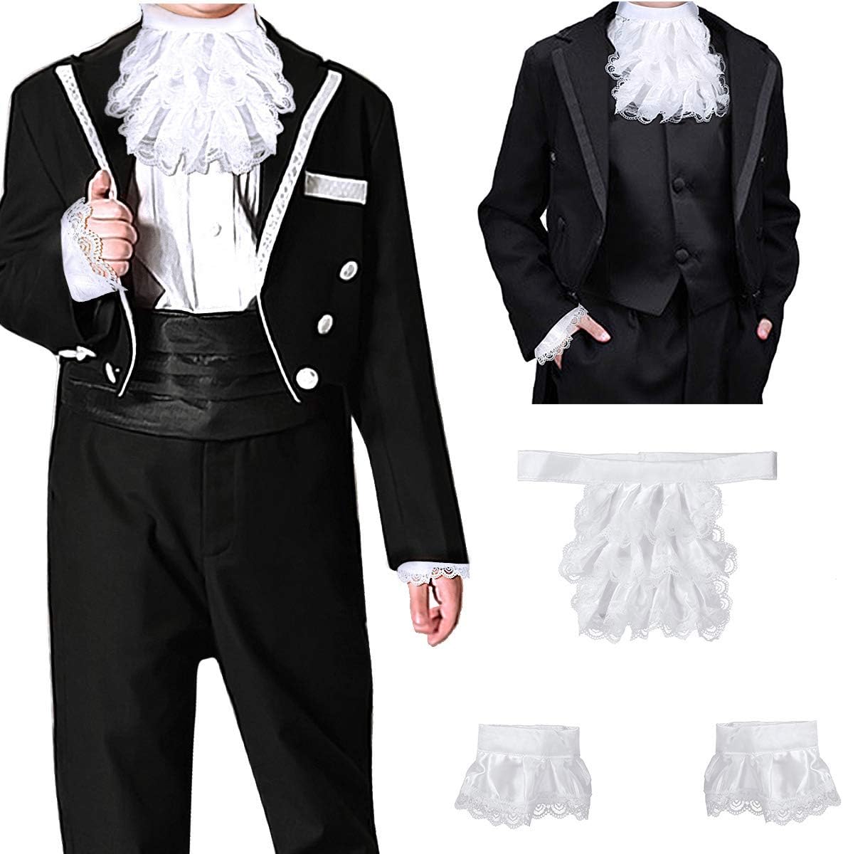 Amazon Iiniim ジャボ カフス セット レースジャボネック スチームパンク 伯爵 フォマール コスチューム メンズ 貴族風タキシード 中世の貴族や王子様みたい パーティー イペント 余興 コスプレ ダンス 演出 小道具 ホワイト 子供用 コスプレ 仮装 通販