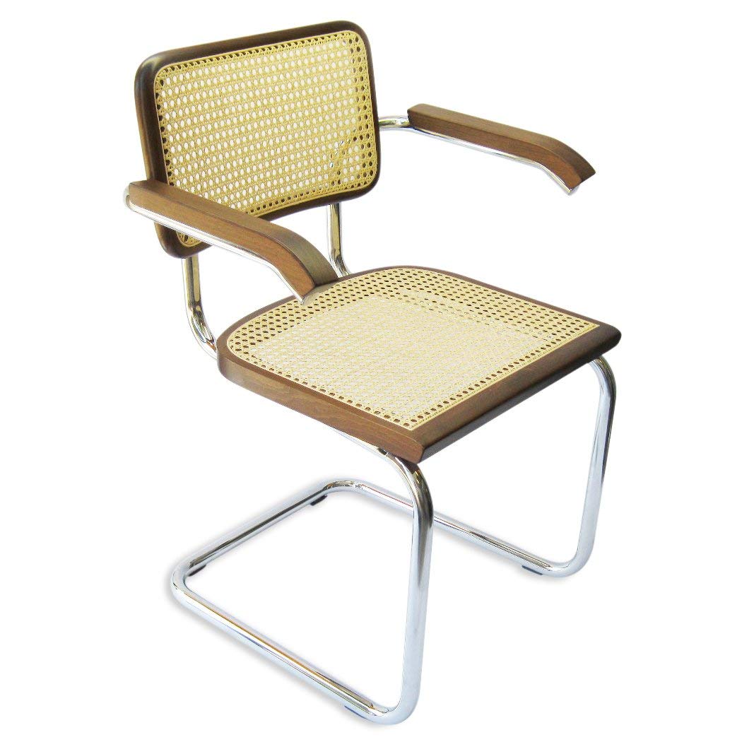 Marcel Breuer Cesca Cane Chrome Arm Chair In Walnut