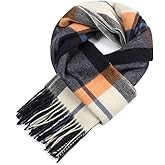 WAMSOFT Wool Winter scarf Plaid scarf Soft Warm Tartan checkered Striped Fashion Scarf Classic for Women Men Scarves