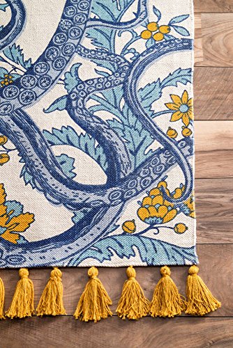nuLOOM Printed Cotton Giant Octopus Thomas Paul Flatweave Area Rug, 5' x 8', Multi