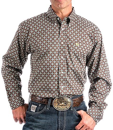 Cinch Apparel Mens WSL LS Buttondown XL Brown/Green