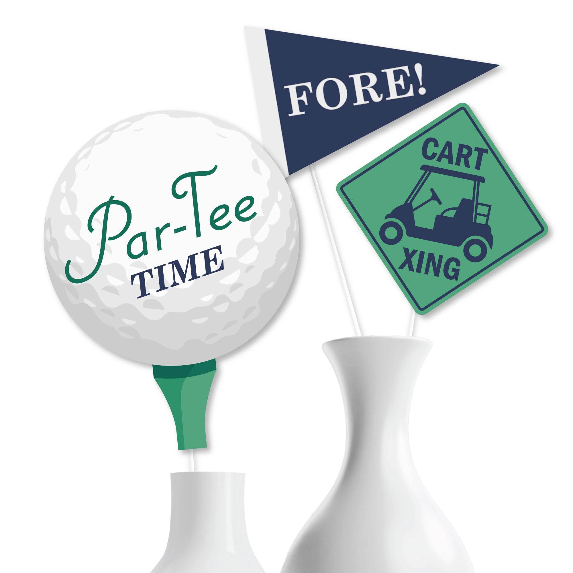 Big Dot of Happiness Par-Tee Time - Golf - Birthday or Retirement Party Centerpiece Sticks - Table Toppers - Set of 15