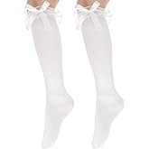 ValueBargain Knee High Socks with Bows, Girls White Knee High Socks for Daily Wear, School Uniforms, Dance & Cosplay