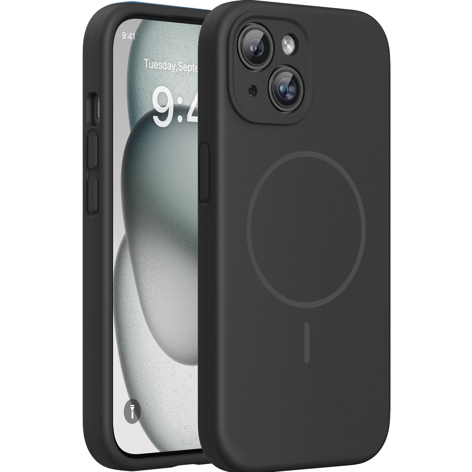 miracase Magnetic for iPhone 15 Case, [Soft Anti-Scratch Microfiber Lining], Compatible with MagSafe, Liquid Silicone Case Shockproof Drop Protection Phone Case for 15, Black Magnetic