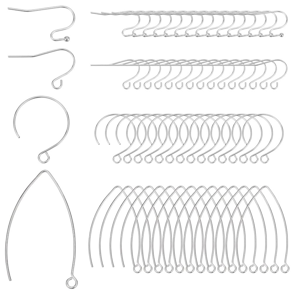 Beebeecraft 1 Box 320Pcs Earring Hook Set Stainless Steel 4 Styles Kidney Earrings Hooks French Ear Wire Connector for Jewelry Making DIY Earring Findings