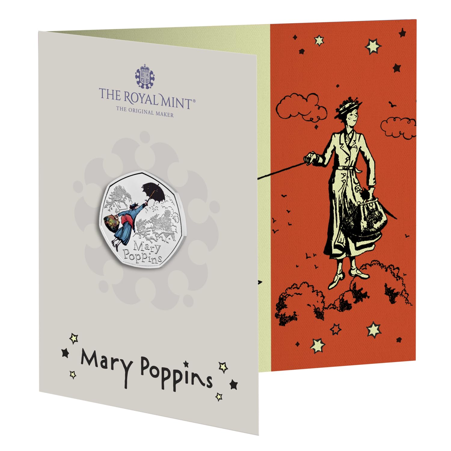 The Royal Mint - Mary Poppins 2025 50p Brilliant Uncirculated Colour Coin, Presented in Colourful and Eyecatching Fold-Out Packaging