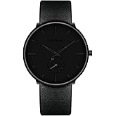 FIZILI Mens Watches Ultra-Thin Minimalist Waterproof-Fashion Wrist Watch for Men Unisex Dress with Leather Band
