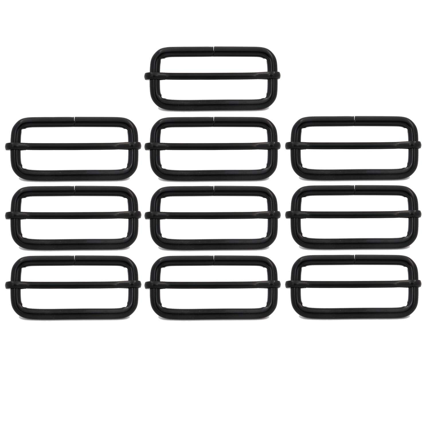 BIKICOCO Metal Slide Adjuster Buckle Tri-Glides with Movable Center Bar, for Straps, 2 x 3/4 Inch, Black, Pack of 10