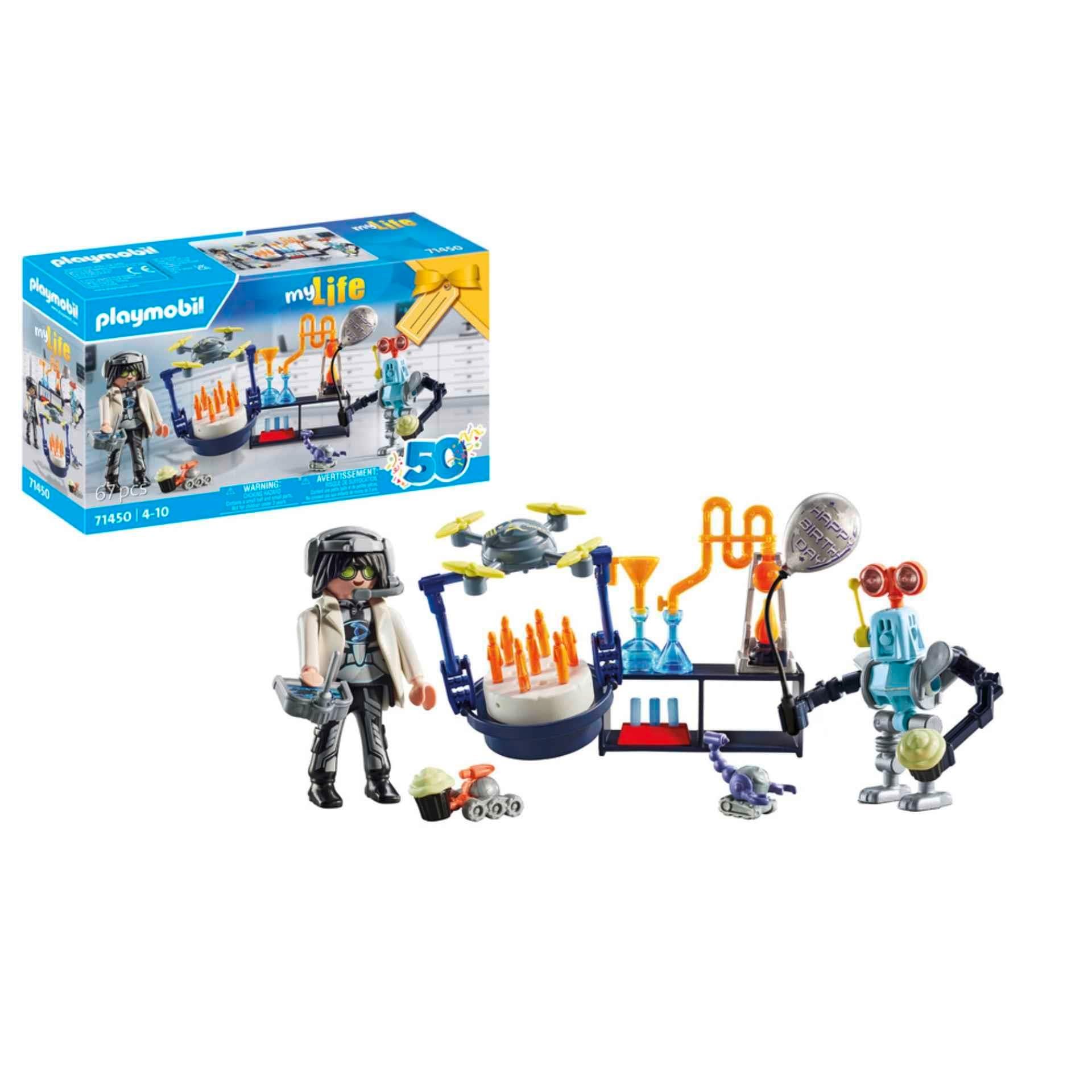 Playmobil 71450 My Life: Researchers with Robots, science-themed party in the lab, including a transport drone and robots, fun imaginative role-play, artistic play sets suitable for children ages 4+