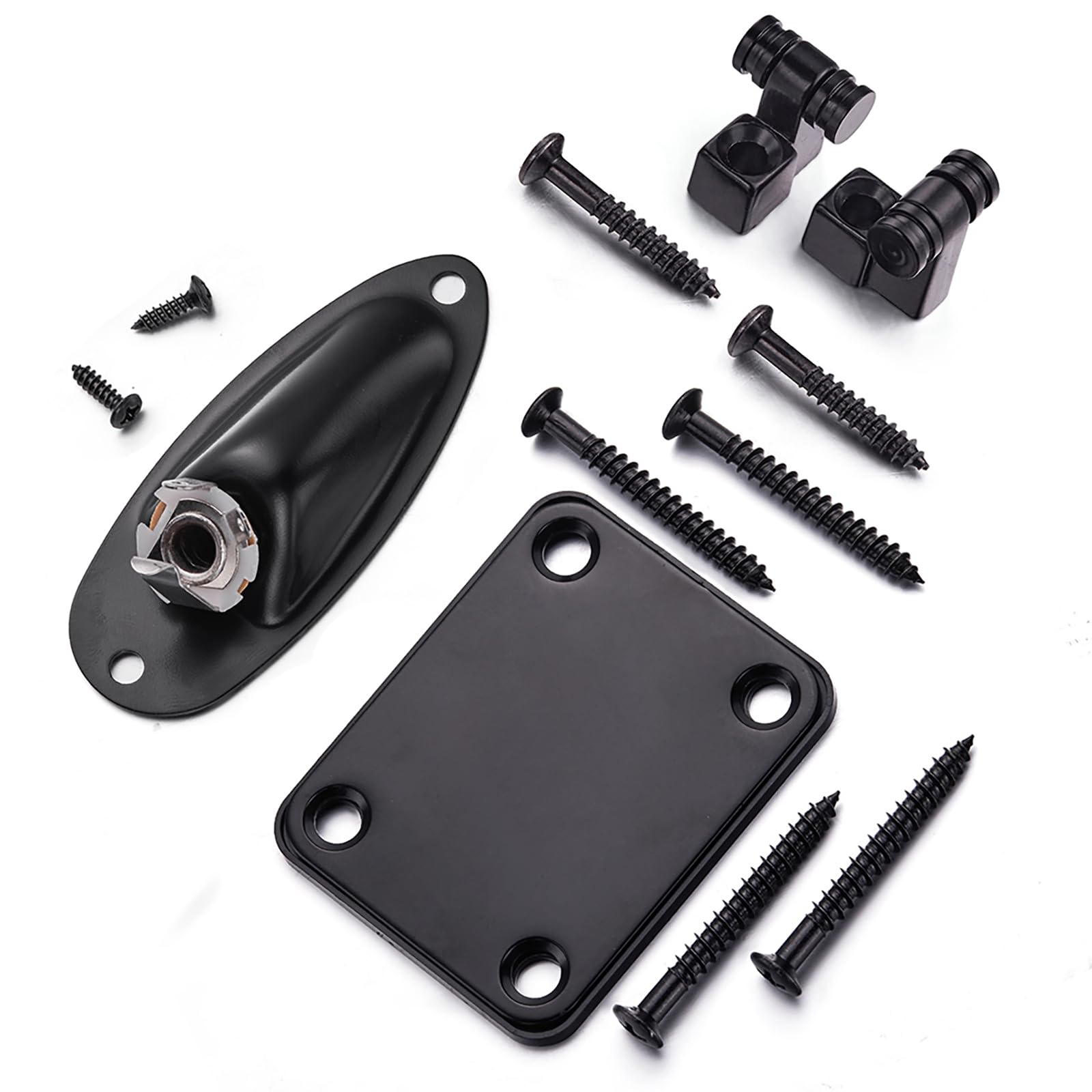 Hapihom Electric Guitar Roller String Tree String Retainer Neck Plate Loaded Jack Socket Plate For Guitar Replacement Parts (black)