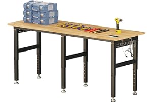 SPECRAFT 72“ Adjustable Heavy Duty Workbench with 4 AC Outlet and 2 USB Ports Power Outlets, 5000 Lbs Capacity, Rubber Wood Top for Garage, Workshop, Office