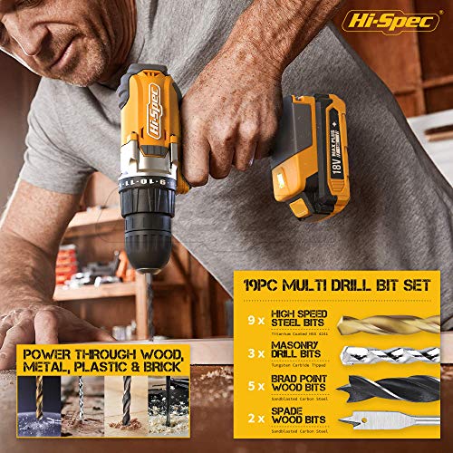 HiSpec 81Piece 18V Cordless Drill Driver and Home Tool Kit, Drill Set