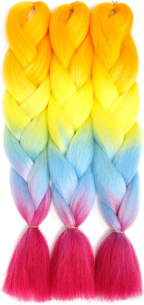 3 Packs Pre Stretched Ombre Braiding Hair Kanekalon Yaki Synthetic Colorful Hair(26 Inch,1B/Blue)