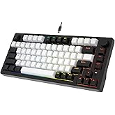 DAREU EK75 Wired Mechanical Keyboard,75% Keyboard with Volume Knob,Gasket Mount Mechanical Gaming Keyboards,81 Keys Rainbow Backlit,PBT Keycaps,Linear Dream Switch for PC Laptop Windows(Black-White)