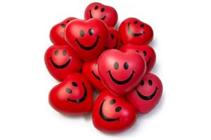 Jofan 12 Pack Heart Stress Balls Red 3" Smile Face Stress Relief Toys for Kids Adults Valentines Day Cards Gifts School Class Classroom Prizes Party Favors