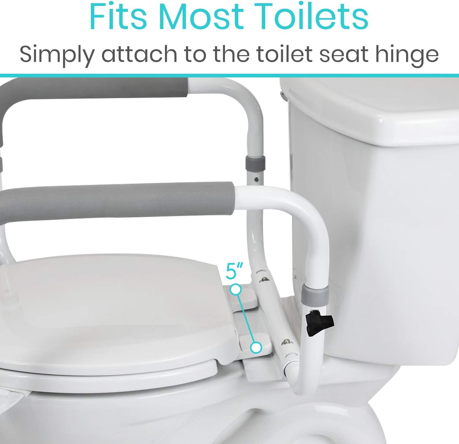 Vive Toilet Safety Rail - Adjustable Grab Bar - Compact Support Frame with Handrail for Bathroom Toilet Seat - Easy Installation for Handicap Senior Bariatrics, Elderly Balance - Padded Hand Armrest - - 