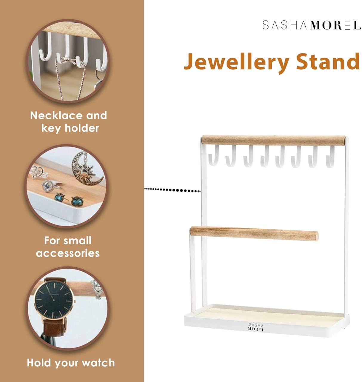 Sasha Morel Jewellery Stand, Jewellery organiser, Brown - Image 4
