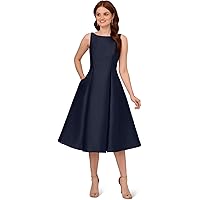 adrianna papell sleeveless tea length dress black Black Sleeveless Mikado Fit And Flare Midi Dress With V-Back
