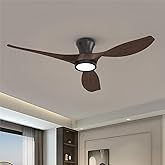 TALOYA 52 Inch Ceiling Fans with Led Lights Remote Control Flush Mount Low Profile for Bedroom Farmhouse Patio Outdoor Living Room Kitchen Dining Room,DC Motor,Reversible,Buzzer ON/Off,Black Walnut
