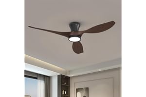 TALOYA 52 Inch Ceiling Fans with Led Lights Remote Control Flush Mount Low Profile for Bedroom Farmhouse Patio Outdoor Living Room Kitchen Dining Room,DC Motor,Reversible,Buzzer ON/Off,Black Walnut