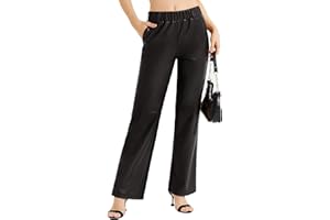 VILIGO Womens Faux Leather Pants Elastic High Waisted Jeans Wide Straight Leg Trousers with Pockets